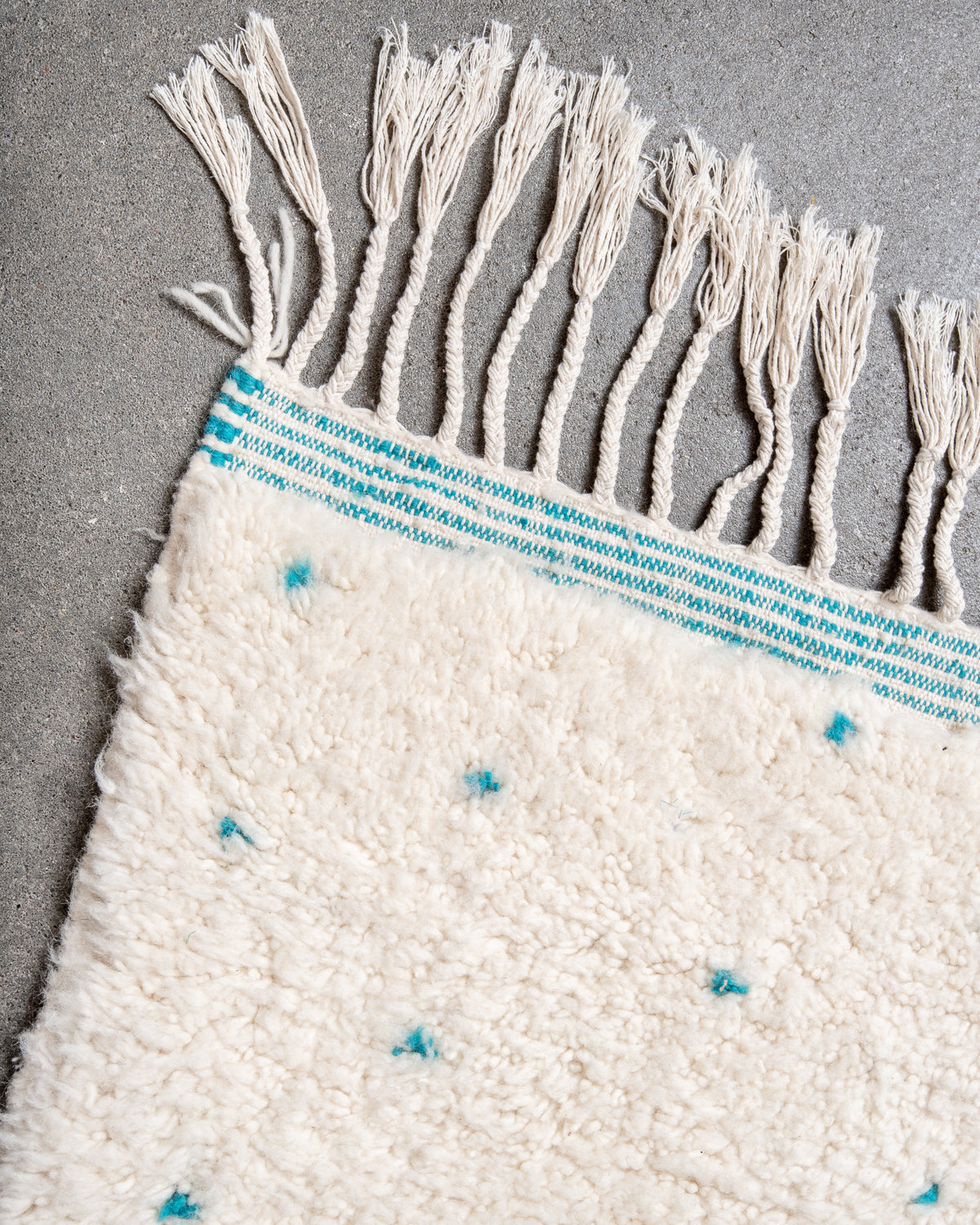 Modern, designer, handcrafted Berber rug from Morocco. Beniourain carpet with beautiful colours and patterns and fluffy wool texture.